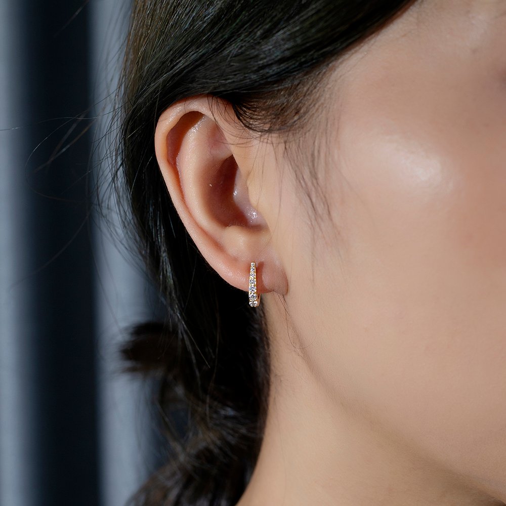 Aurora Geometry Round Shape Lab Grown Diamond D VVS2 S925 Silver Yellow Color Huggies Earrings MSE-773