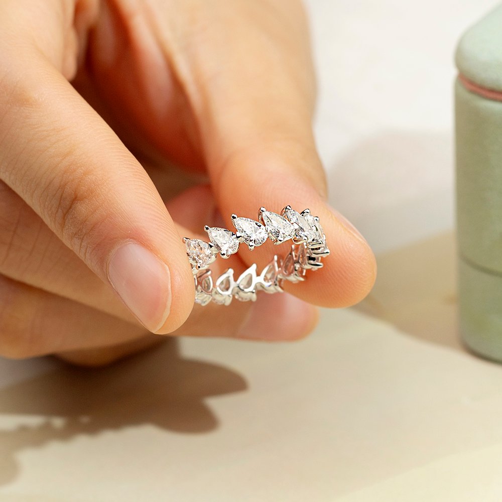 Aurora Geometry Pear Cut Lab Grown Diamond Eternity D VVS 18K White Gold Ring MSR-1674