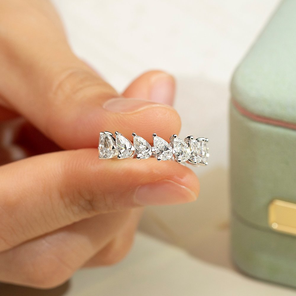 Aurora Geometry Pear Cut Lab Grown Diamond Eternity D VVS 18K White Gold Ring MSR-1674