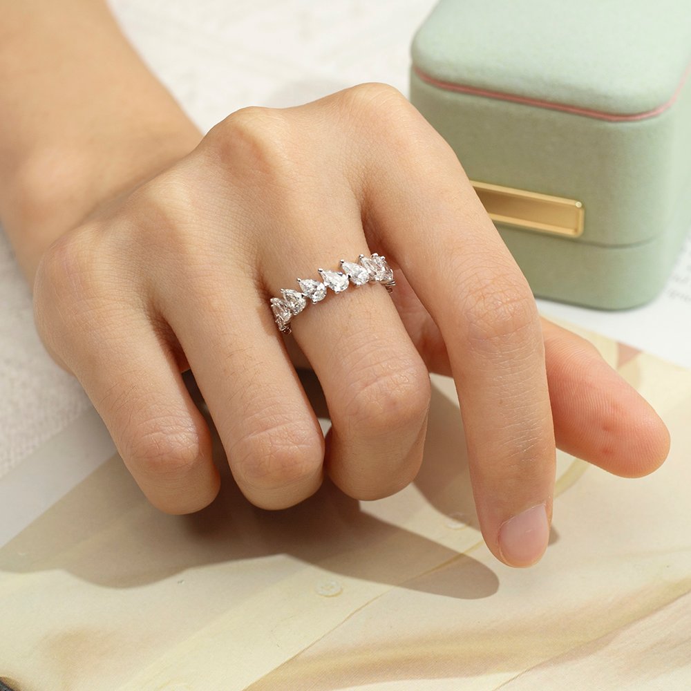 Aurora Geometry Pear Cut Lab Grown Diamond Eternity D VVS 18K White Gold Ring MSR-1674