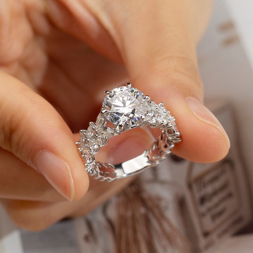 Aurora Geometry Round Cut Lab Grown Diamond 3CT Solitaire E VS1 18K White Gold Ring MSR-1649