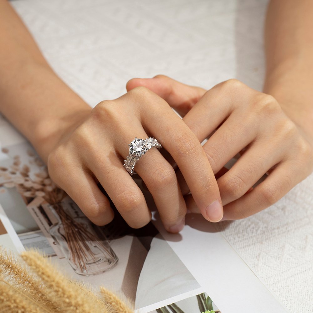 Aurora Geometry Round Cut Lab Grown Diamond 3CT Solitaire E VS1 18K White Gold Ring MSR-1649