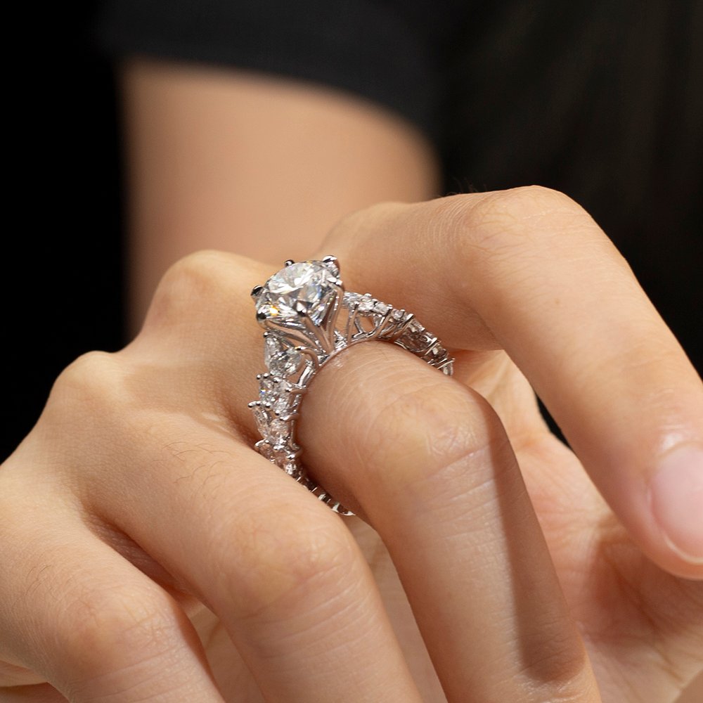 Aurora Geometry Round Cut Lab Grown Diamond 3CT Solitaire E VS1 18K White Gold Ring MSR-1649