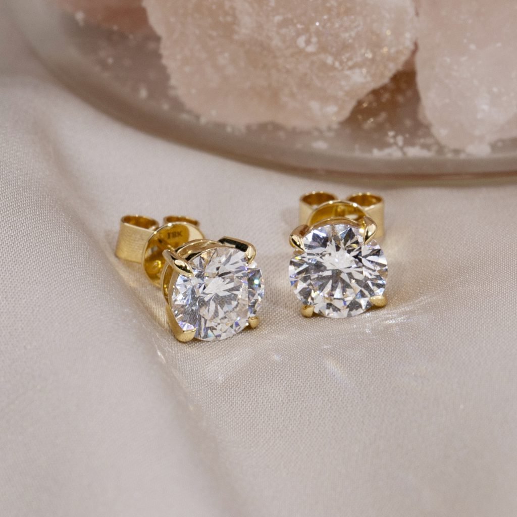 Aurora Geometry Round Shape Lab Grown Diamond 1CT D VS2 E VS1 18K Yellow Gold Studs Earrings MSE-329-06