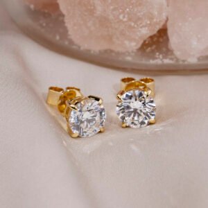 Aurora Geometry Round Shape Lab Grown Diamond 1.5CT G VVS2 18K Yellow Gold Studs Earrings MSE-329