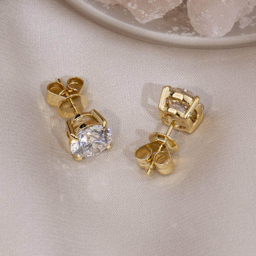Aurora Geometry Round Shape Lab Grown Diamond 1.5CT G VVS2 VS1 18K Yellow Gold Studs Earrings MSE-329-08