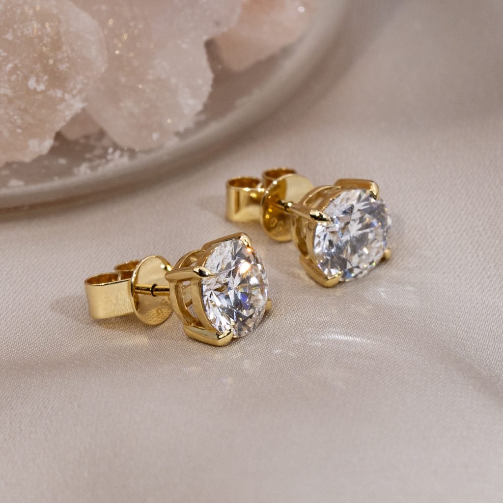 Aurora Geometry Round Shape Lab Grown Diamond 1.5CT G VVS2 VS1 18K Yellow Gold Studs Earrings MSE-329-08