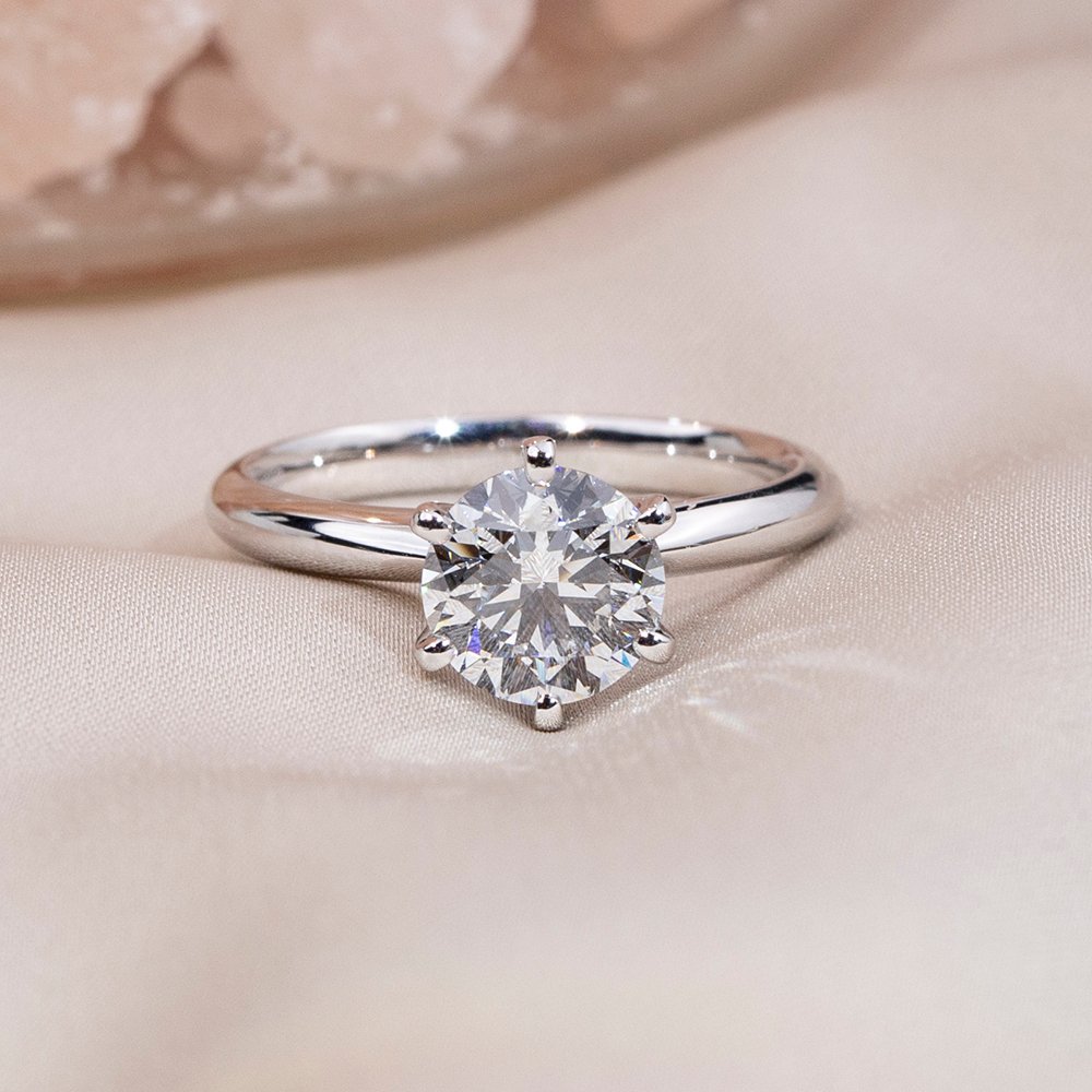 Aurora Geometry Round Cut Lab Grown Diamond 1CT 1.5CT 2CT 3CT Solitaire D E F I 18K White Gold Ring MSR-058