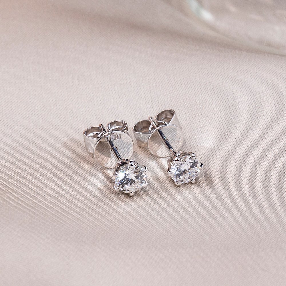 Aurora Geometry Round Shape Lab Grown Diamond 0.3CT 0.55CT 0.6CT 0.8CT 18K White Gold Studs Earrings KDE-004