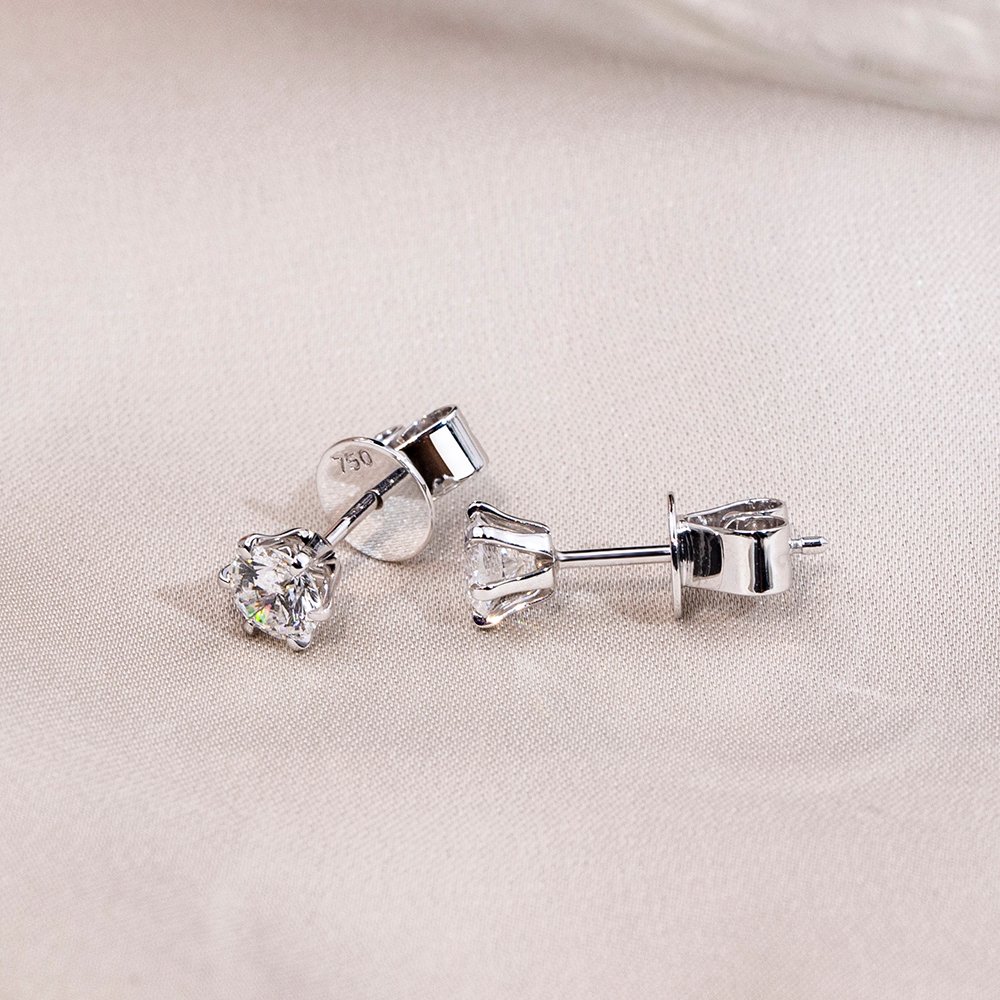 Aurora Geometry Round Shape Lab Grown Diamond 0.3CT 0.55CT 0.6CT 0.8CT 18K White Gold Studs Earrings KDE-004