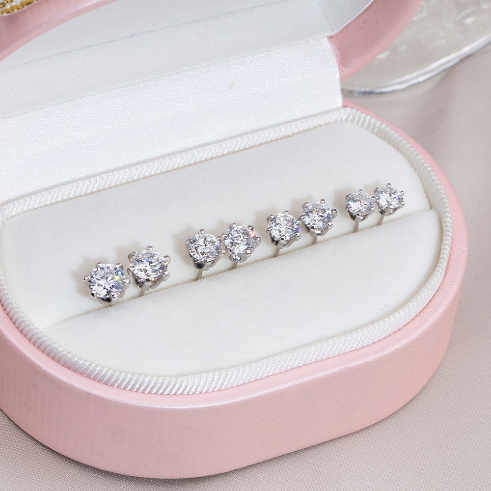 Aurora Geometry Round Shape Lab Grown Diamond 0.3CT 0.55CT 0.6CT 0.8CT 18K White Gold Studs Earrings KDE-004