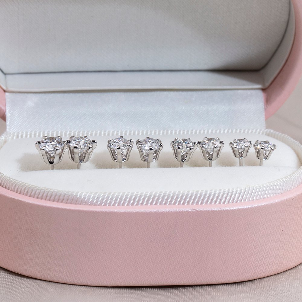 Aurora Geometry Round Shape Lab Grown Diamond 0.3CT 0.55CT 0.6CT 0.8CT 18K White Gold Studs Earrings KDE-004