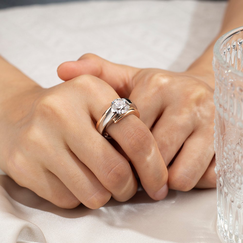 Aurora Geometry Round Cut Lab Grown Diamond 3CT Solitaire E VVS2 18K White Gold Ring MSR-1676