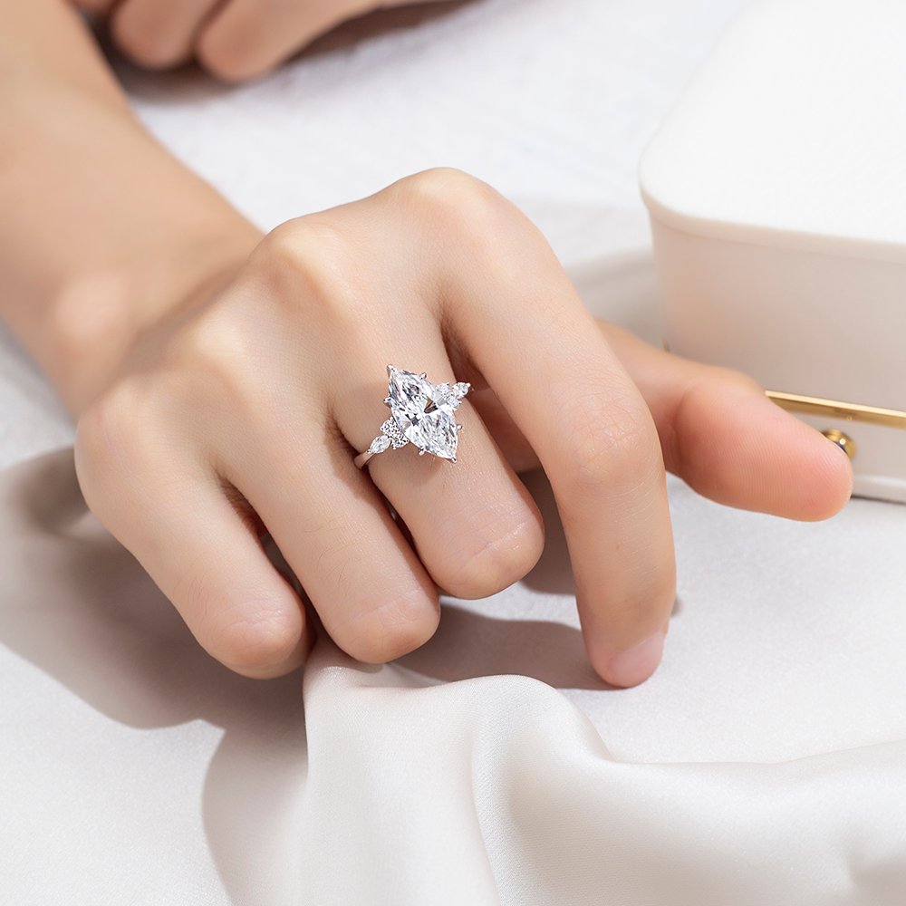Aurora Geometry Marquise Cut Lab Grown Diamond 2.6CT Solitaire D VVS2 18K White Gold Ring MSR-1677