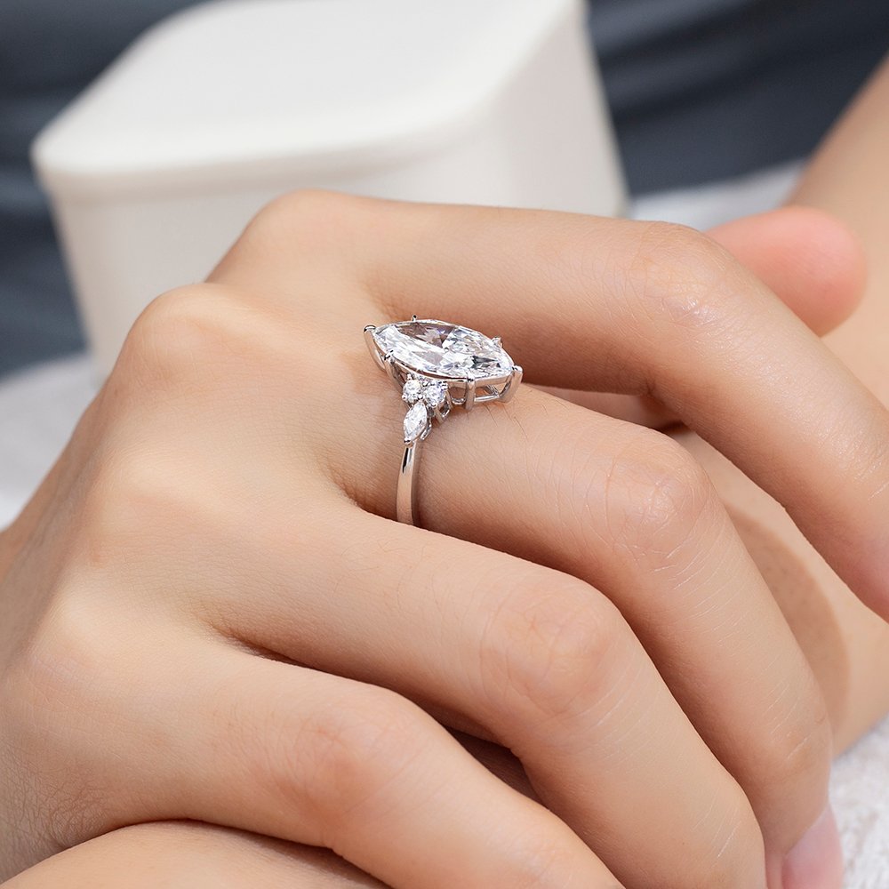 Aurora Geometry Marquise Cut Lab Grown Diamond 2.6CT Solitaire D VVS2 18K White Gold Ring MSR-1677