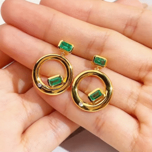 Aurora Geometry Octagon Shape Lab Emerald S925 Silver Studs Earrings MSE-777