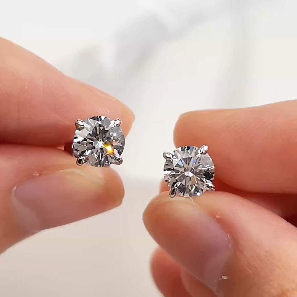 Aurora Geometry Round Shape Lab Grown Diamond 1.5CT D VS1 18K White Gold Studs Earrings MSE-329-03