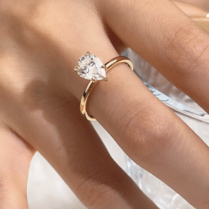 Aurora Geometry Pear Cut Lab Grown Diamond 1.2CT Solitaire G VVS1 18K Yellow Gold Ring MSR-821