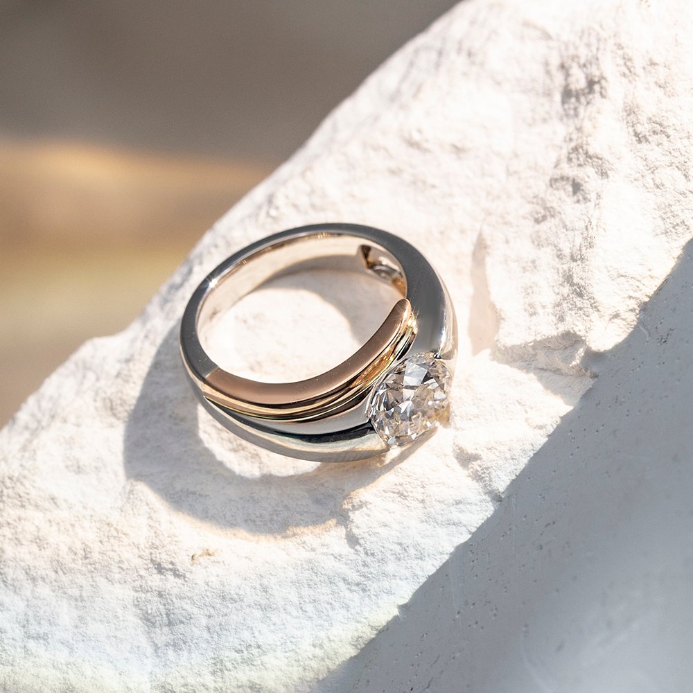 Aurora Geometry Round Cut Lab Grown Diamond 3CT Solitaire E VVS2 18K White Gold Ring MSR-1676