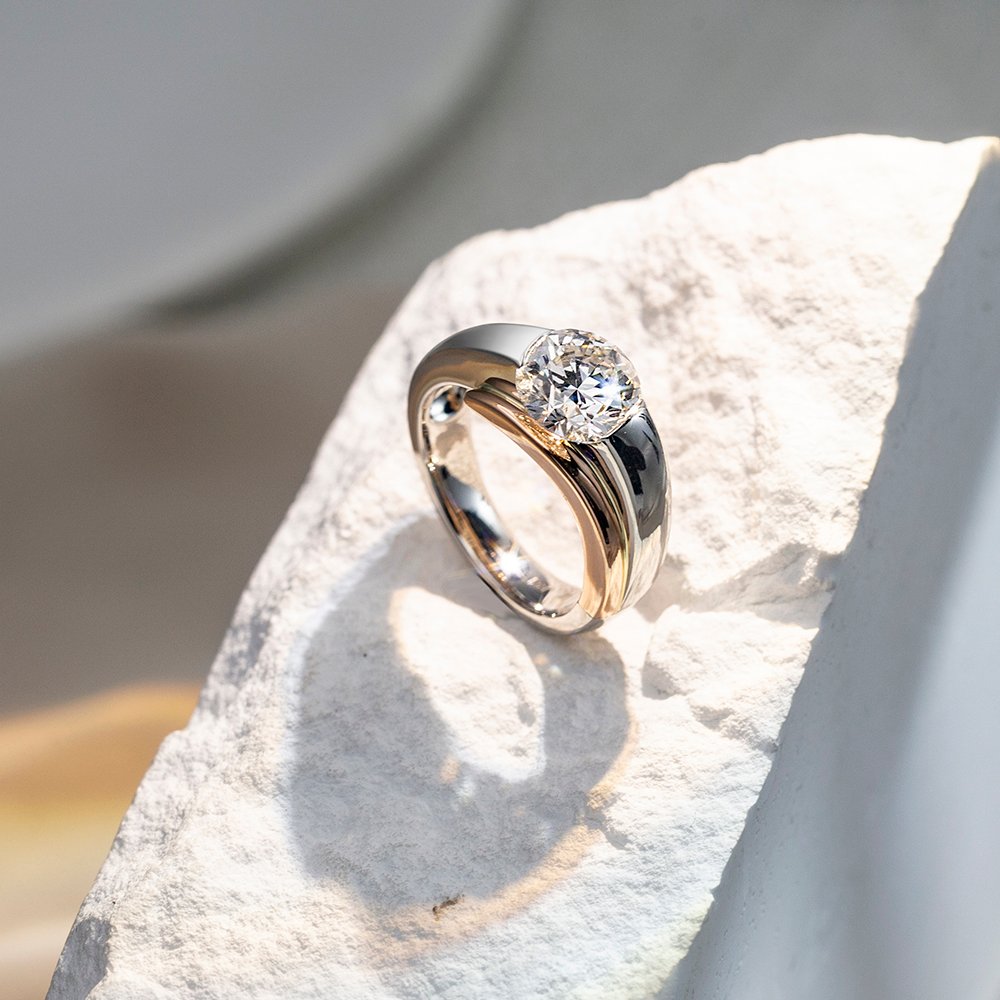 Aurora Geometry Round Cut Lab Grown Diamond 3CT Solitaire E VVS2 18K White Gold Ring MSR-1676