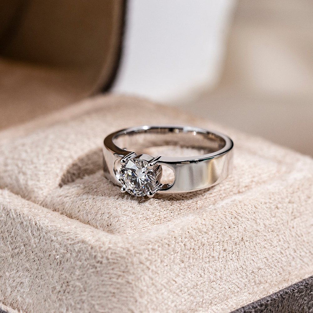 Aurora Geometry Round Cut Lab Grown Diamond 1CT Solitaire D VS1 18K White Gold Ring MSR-1678