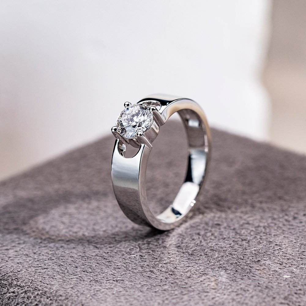 Aurora Geometry Round Cut Lab Grown Diamond 1CT Solitaire D VS1 18K White Gold Ring MSR-1678