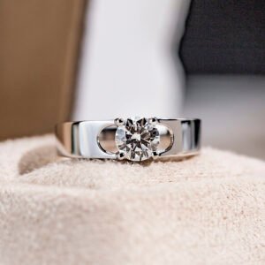 Aurora Geometry Round Cut Lab Grown Diamond 1CT Solitaire D VS1 18K White Gold Ring MSR-1678