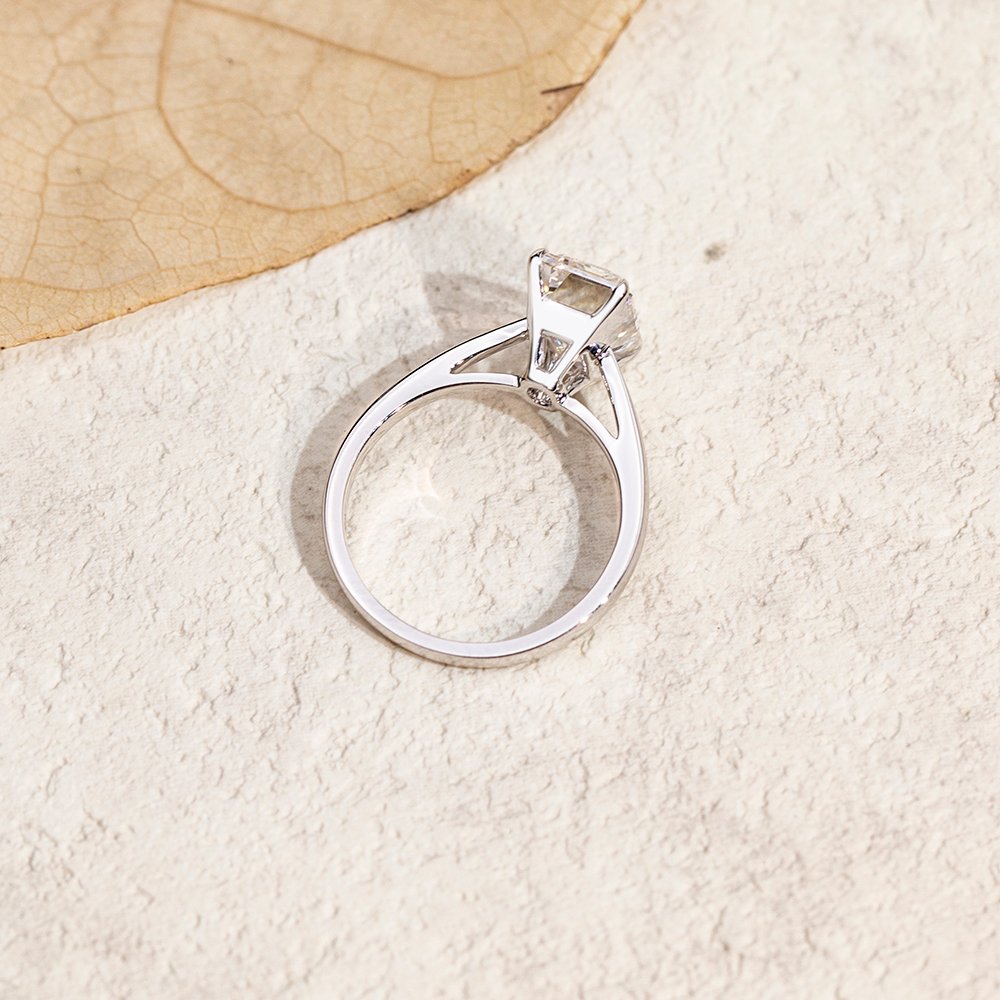 Aurora Geometry Emerald Cut Lab Grown Diamond 3CT Solitaire E VVS2 18K White Gold Ring MSR-1680