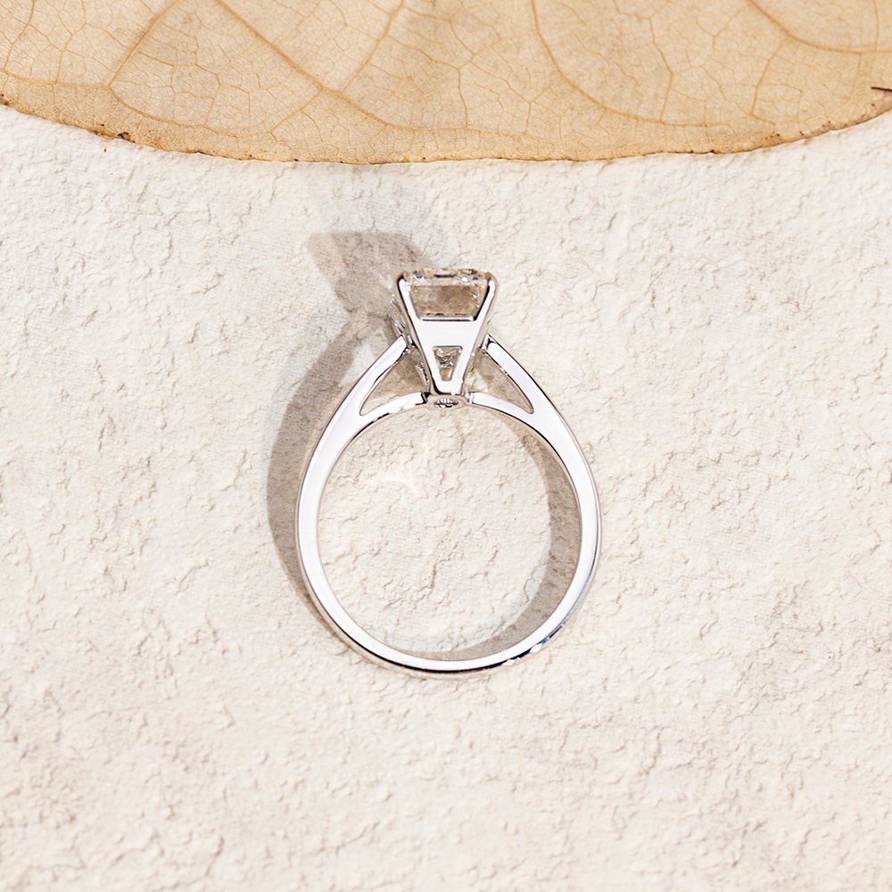 Aurora Geometry Emerald Cut Lab Grown Diamond 3CT Solitaire E VVS2 18K White Gold Ring MSR-1680