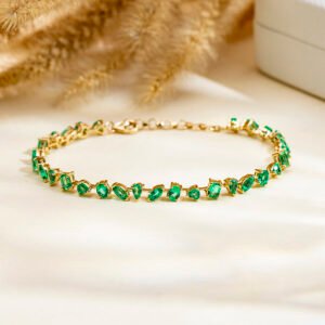 Aurora Geometry Fancy Shape Lab Emerald 18K Gold 170mm Bracelet MSB-625