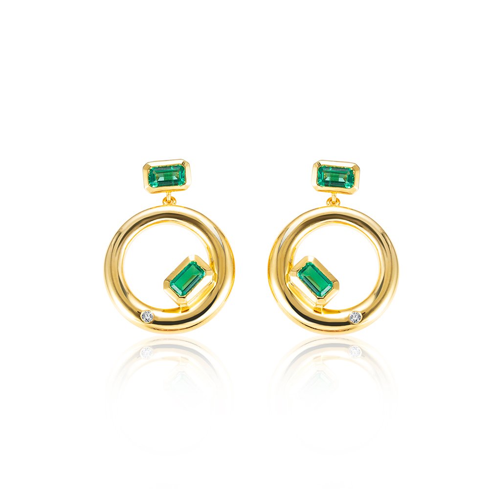 Aurora Geometry Octagon Shape Lab Emerald S925 Silver Studs Earrings MSE-777