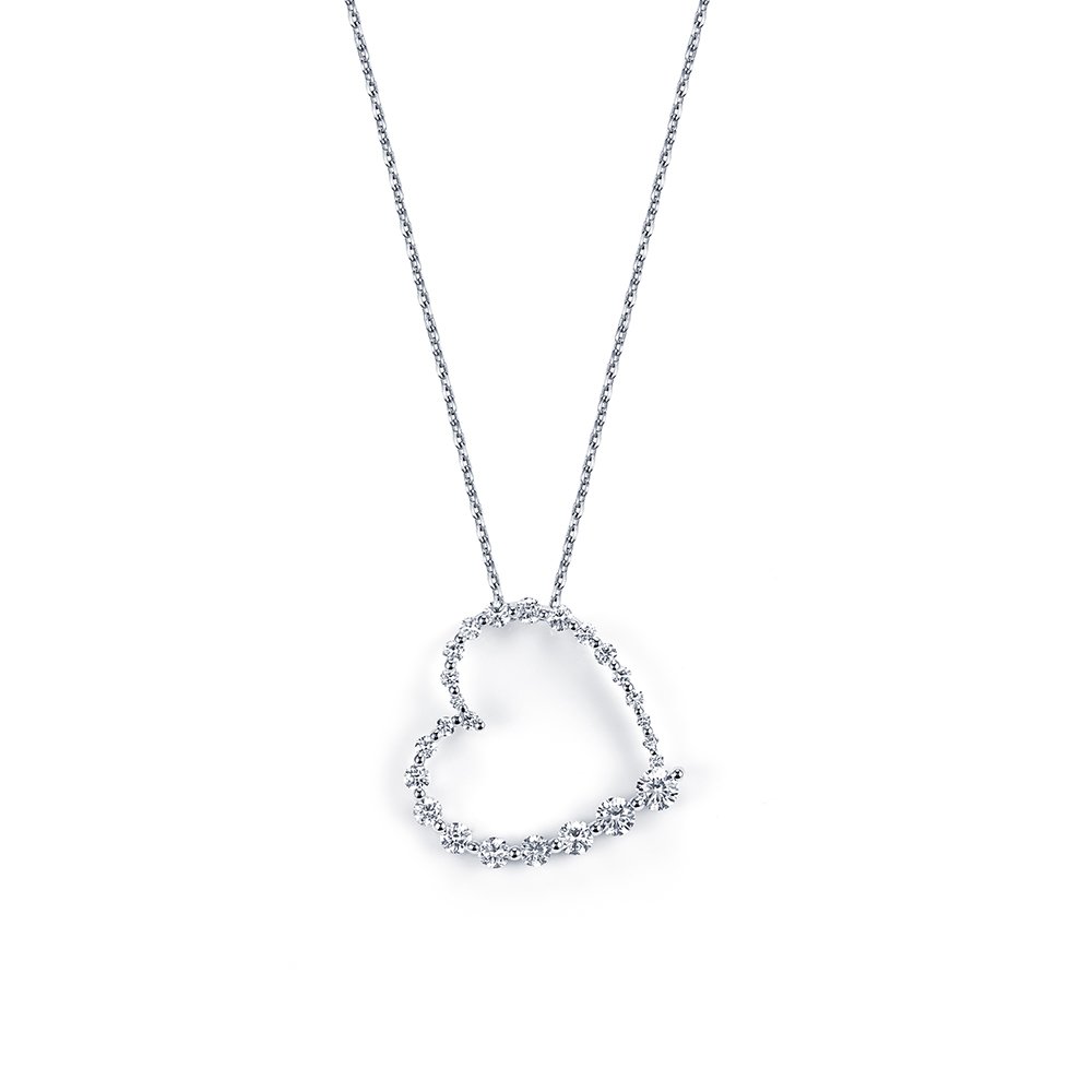 Aurora Geometry Round Shape Lab Grown Diamond E VVS2 14K White Gold Heart Pendant Necklace MSN-846