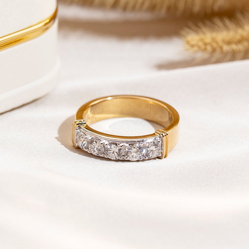 Aurora Geometry Round Cut Lab Grown Diamond Half Eternity D VVS 18K Yellow Gold Ring MSR-1682