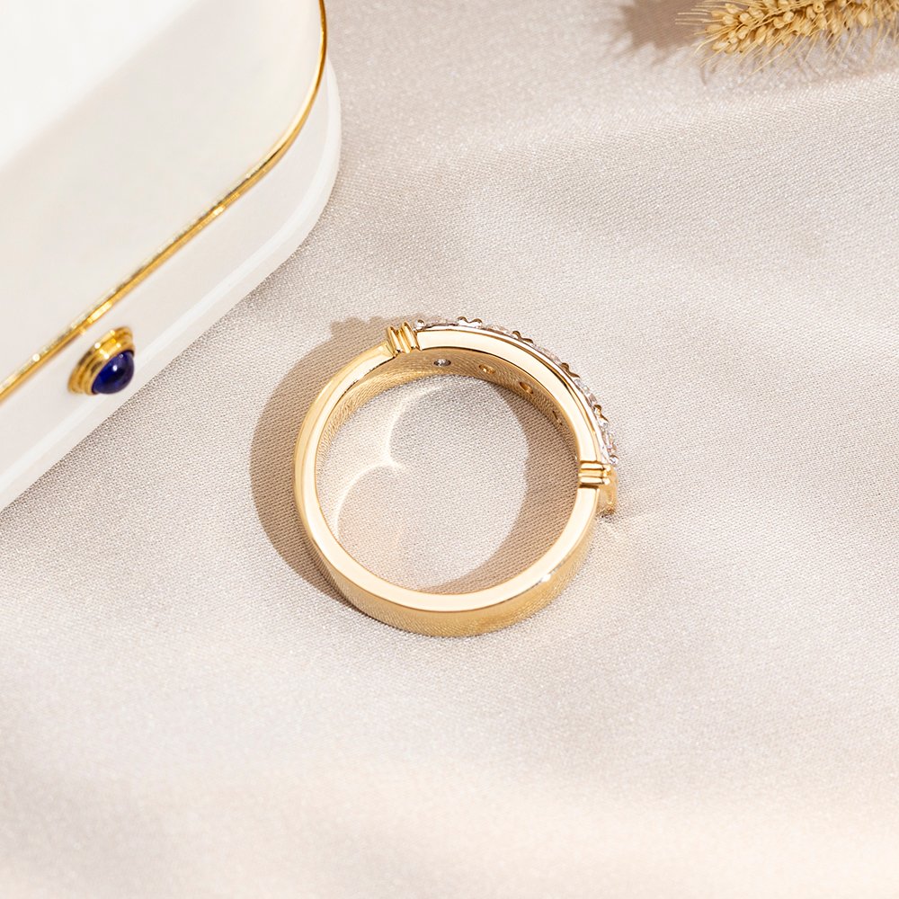 Aurora Geometry Round Cut Lab Grown Diamond Half Eternity D VVS 18K Yellow Gold Ring MSR-1682