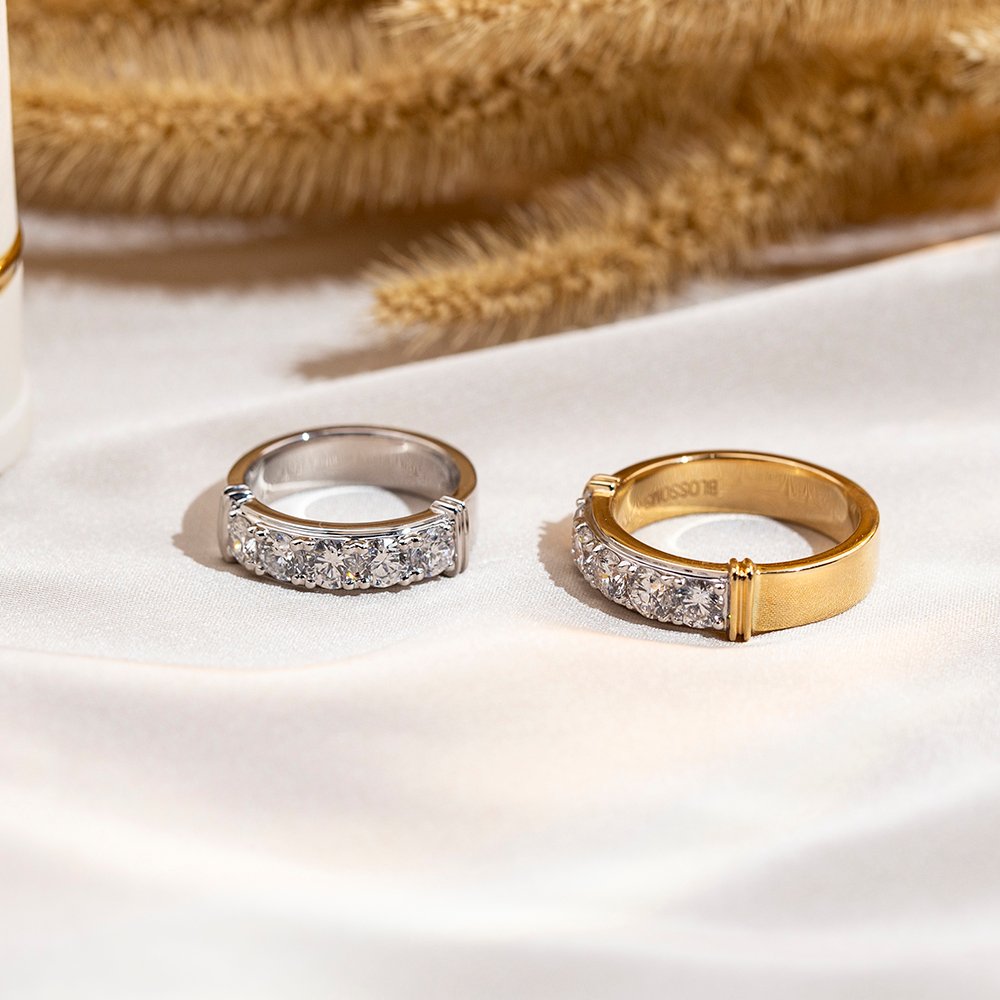 Aurora Geometry Round Cut Lab Grown Diamond Half Eternity D VVS 18K Yellow Gold Ring MSR-1682