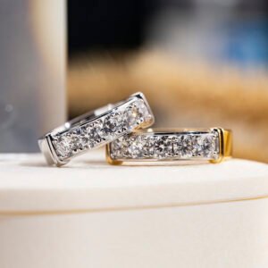 Aurora Geometry Round Cut Lab Grown Diamond Half Eternity D VVS 18K Yellow Gold Ring MSR-1682