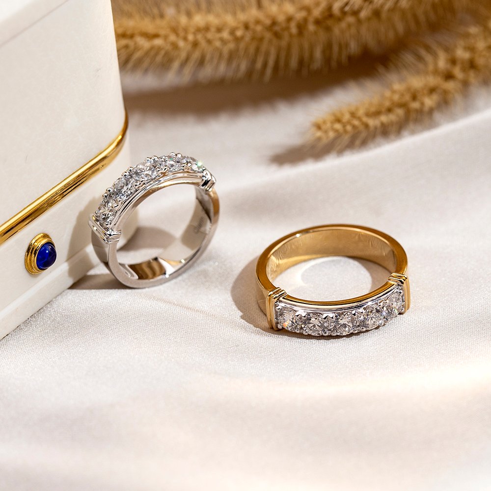 Aurora Geometry Round Cut Lab Grown Diamond Half Eternity D VVS 18K Yellow Gold Ring MSR-1682