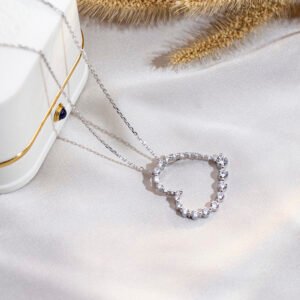 Aurora Geometry Round Shape Lab Grown Diamond E VVS2 14K White Gold Heart Pendant Necklace MSN-846