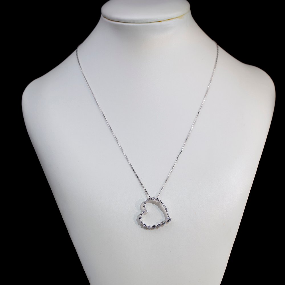 Aurora Geometry Round Shape Lab Grown Diamond E VVS2 14K White Gold Heart Pendant Necklace MSN-846