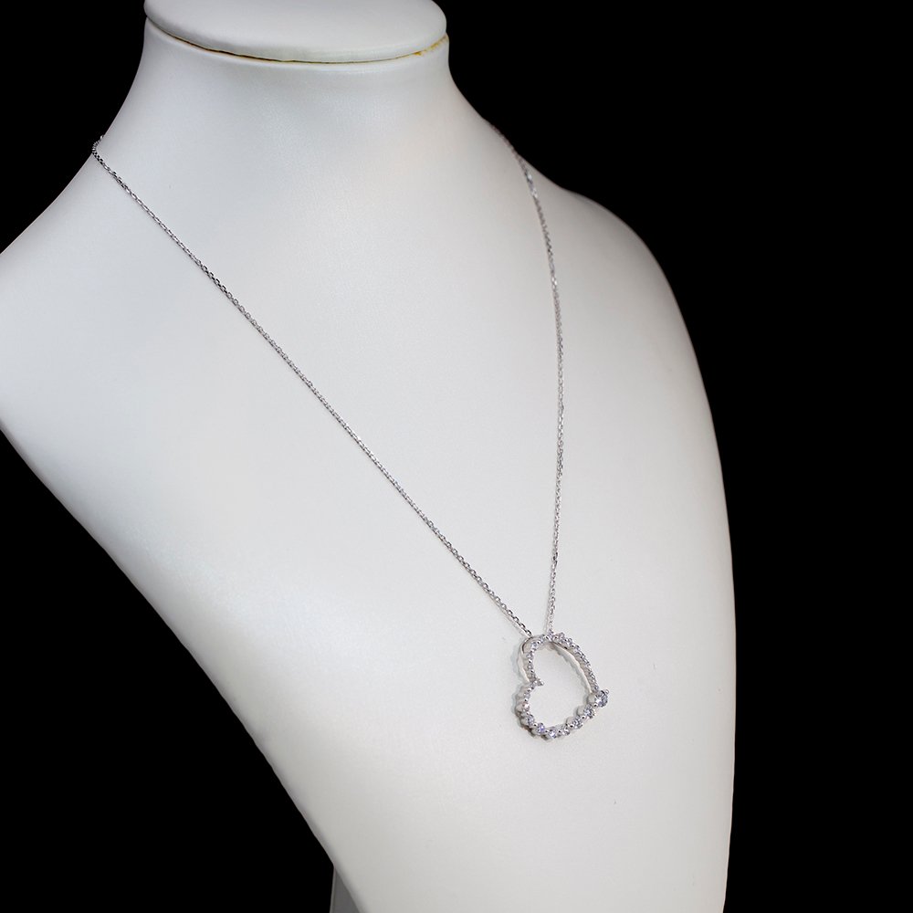 Aurora Geometry Round Shape Lab Grown Diamond E VVS2 14K White Gold Heart Pendant Necklace MSN-846