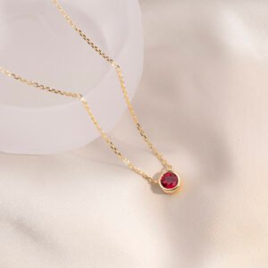 Aurora Geometry Round Shape Lab Ruby S925 Silver Pendant Necklace MSN-848