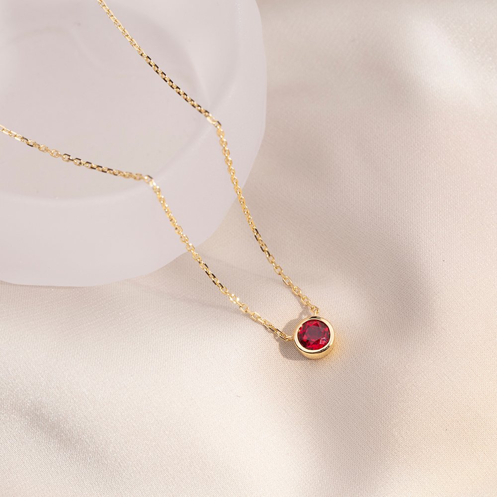 Aurora Geometry Round Shape Lab Ruby S925 Silver Pendant Necklace MSN-848