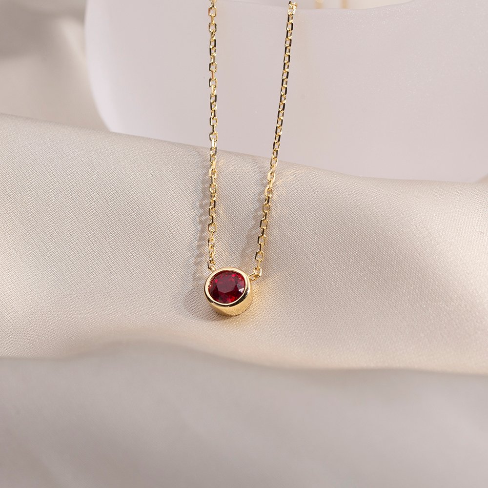 Aurora Geometry Round Shape Lab Ruby S925 Silver Pendant Necklace MSN-848