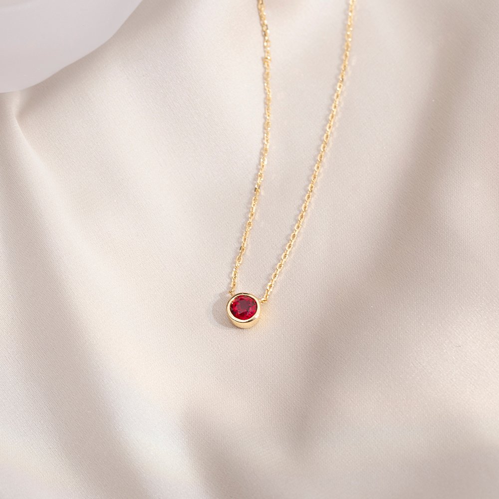 Aurora Geometry Round Shape Lab Ruby S925 Silver Pendant Necklace MSN-848