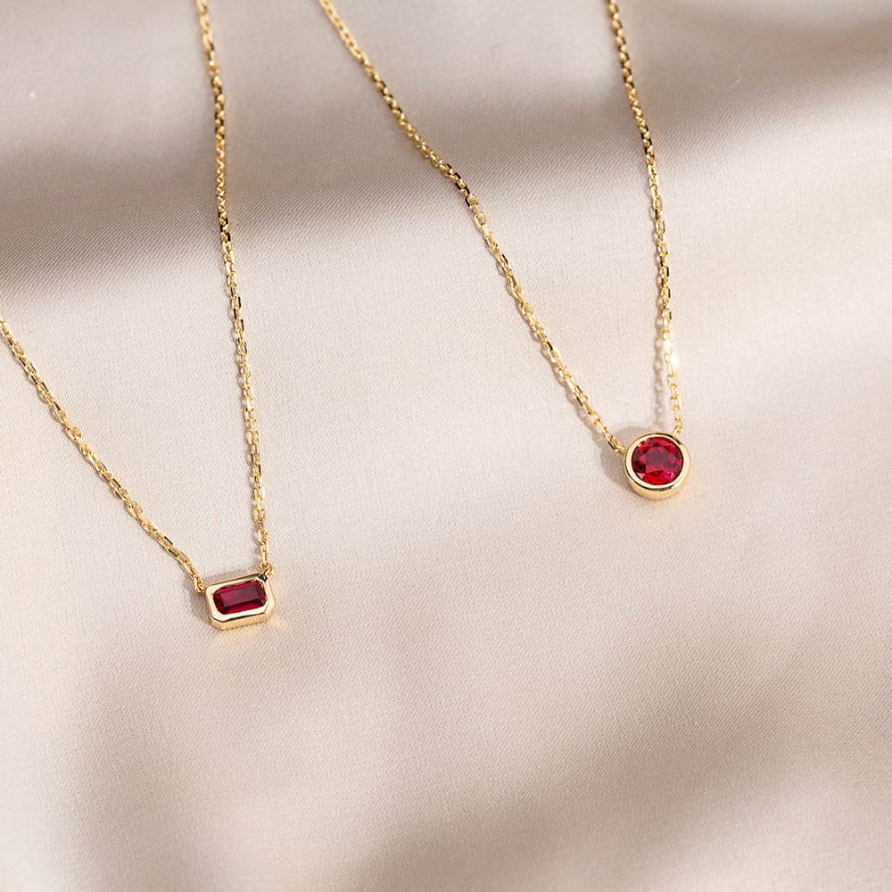 Aurora Geometry Round Shape Lab Ruby S925 Silver Pendant Necklace MSN-848