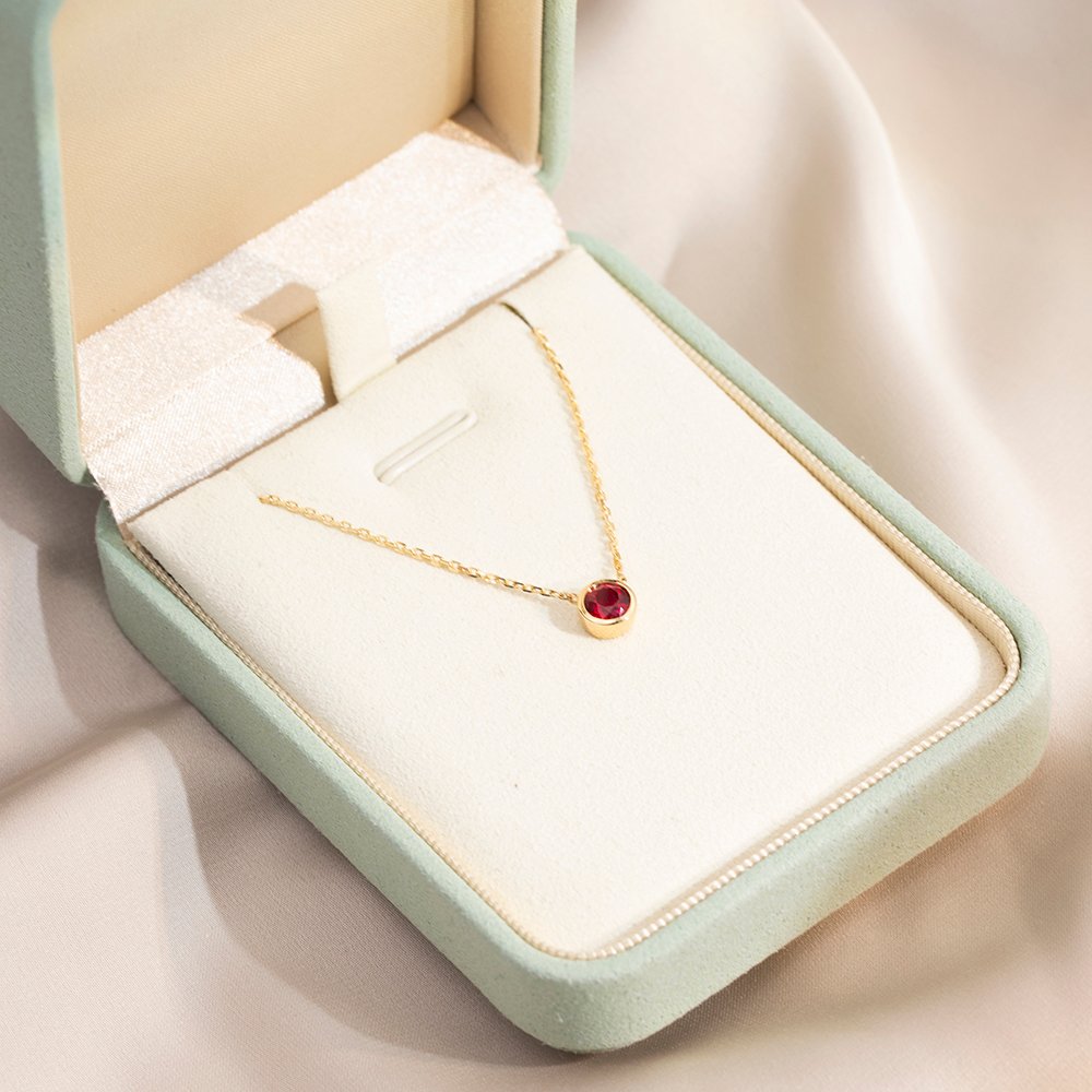 Aurora Geometry Round Shape Lab Ruby S925 Silver Pendant Necklace MSN-848