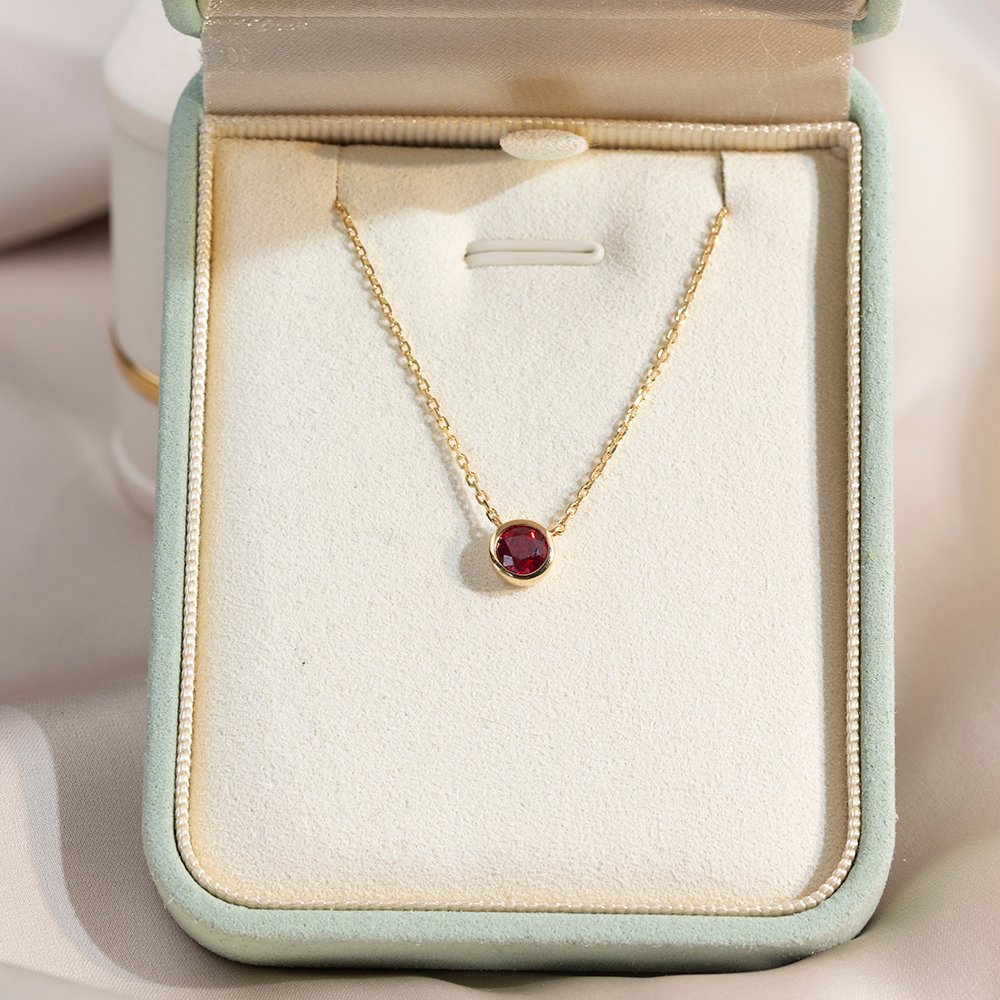 Aurora Geometry Round Shape Lab Ruby S925 Silver Pendant Necklace MSN-848