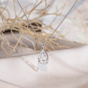 Aurora Geometry Pear Shape Lab Grown Diamond F VVS1 3.33CT 18K White Gold Pendant Necklace MSN-847