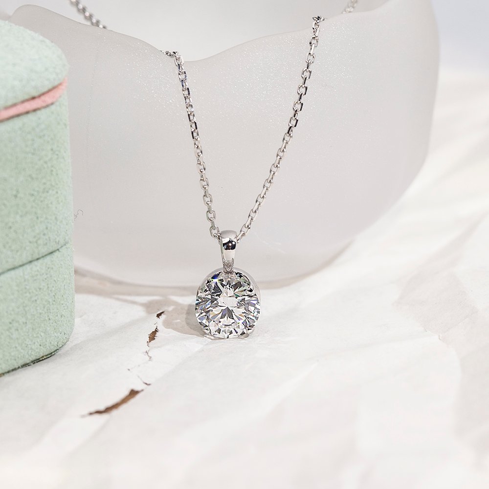 Aurora Geometry Round Shape Lab Grown Diamond D VS1 2.08CT 18K White Gold Necklace MSN-849