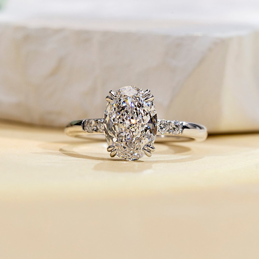 Aurora Geometry Oval Cut Lab Grown Diamond 2CT Halo E VVS2 18K White Gold Ring MSR-1687